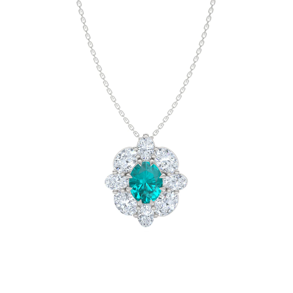 3.20ct Oval Cut Lab Paraíba Halo Pendant Necklace in 14K White Gold