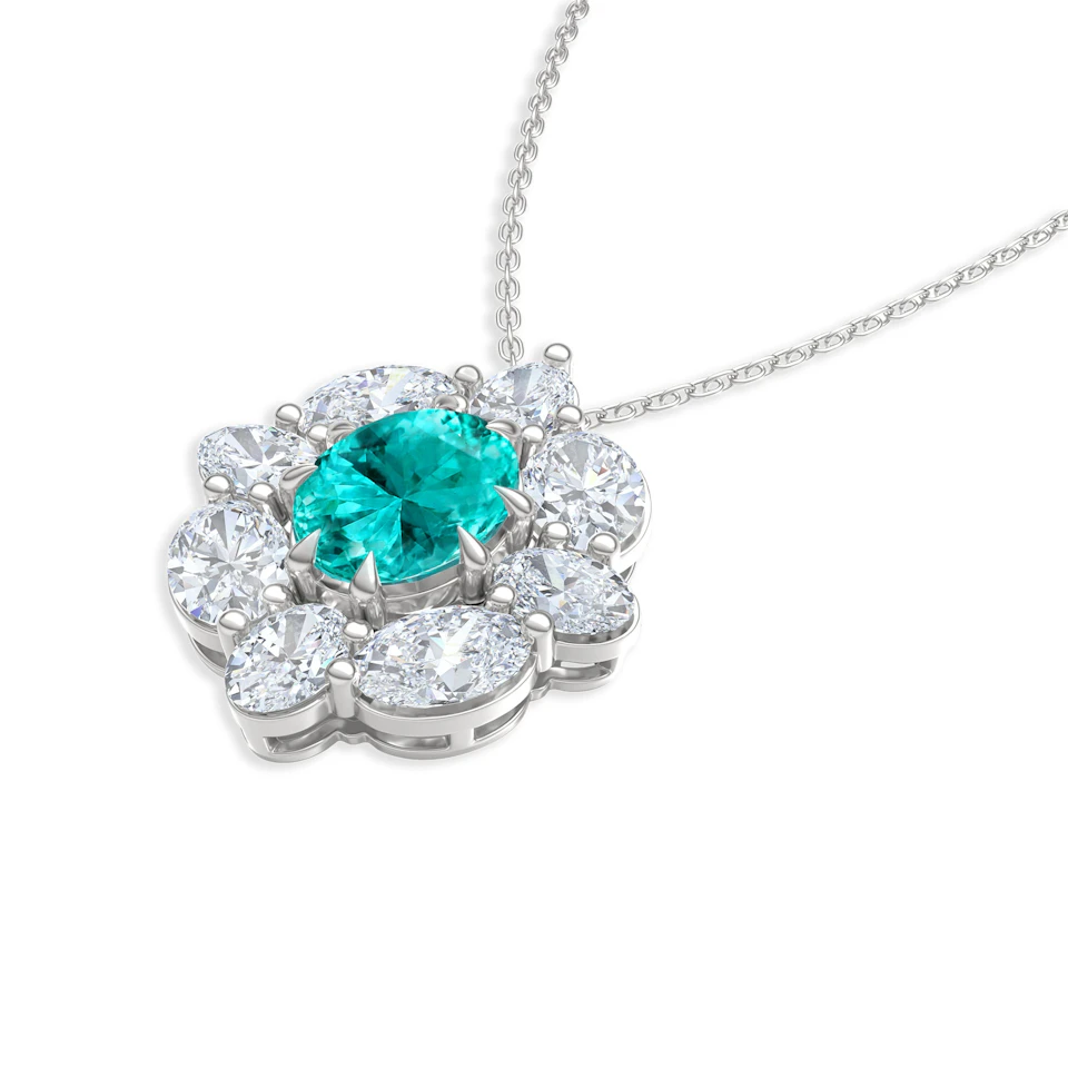 3.20ct Oval Cut Lab Paraíba Halo Pendant Necklace in 14K White Gold