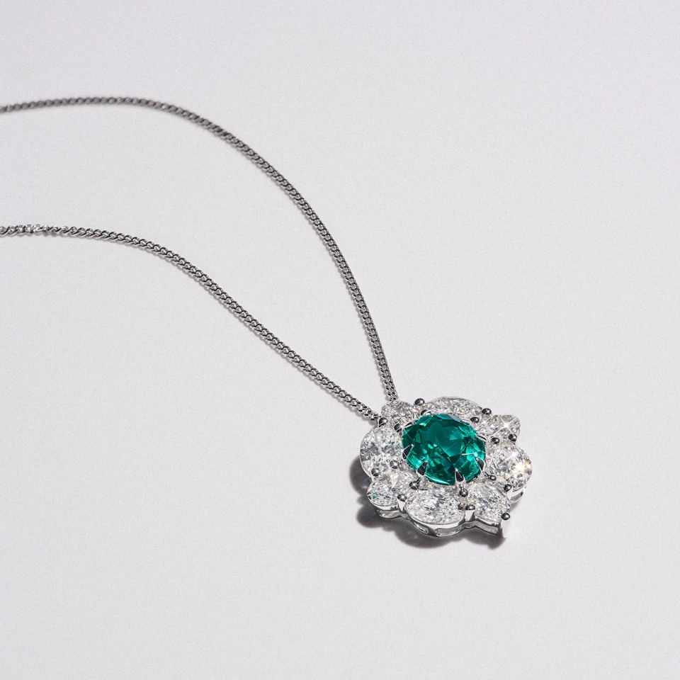 3.20ct Oval Cut Lab Paraíba Halo Pendant Necklace in 14K White Gold