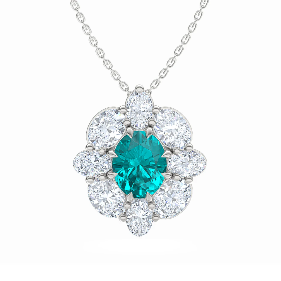 3.20ct Oval Cut Lab Paraíba Halo Pendant Necklace in 14K White Gold