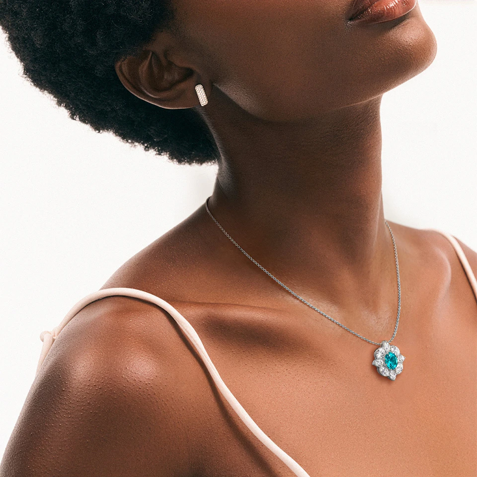 3.20ct Oval Cut Lab Paraíba Halo Pendant Necklace in 14K White Gold