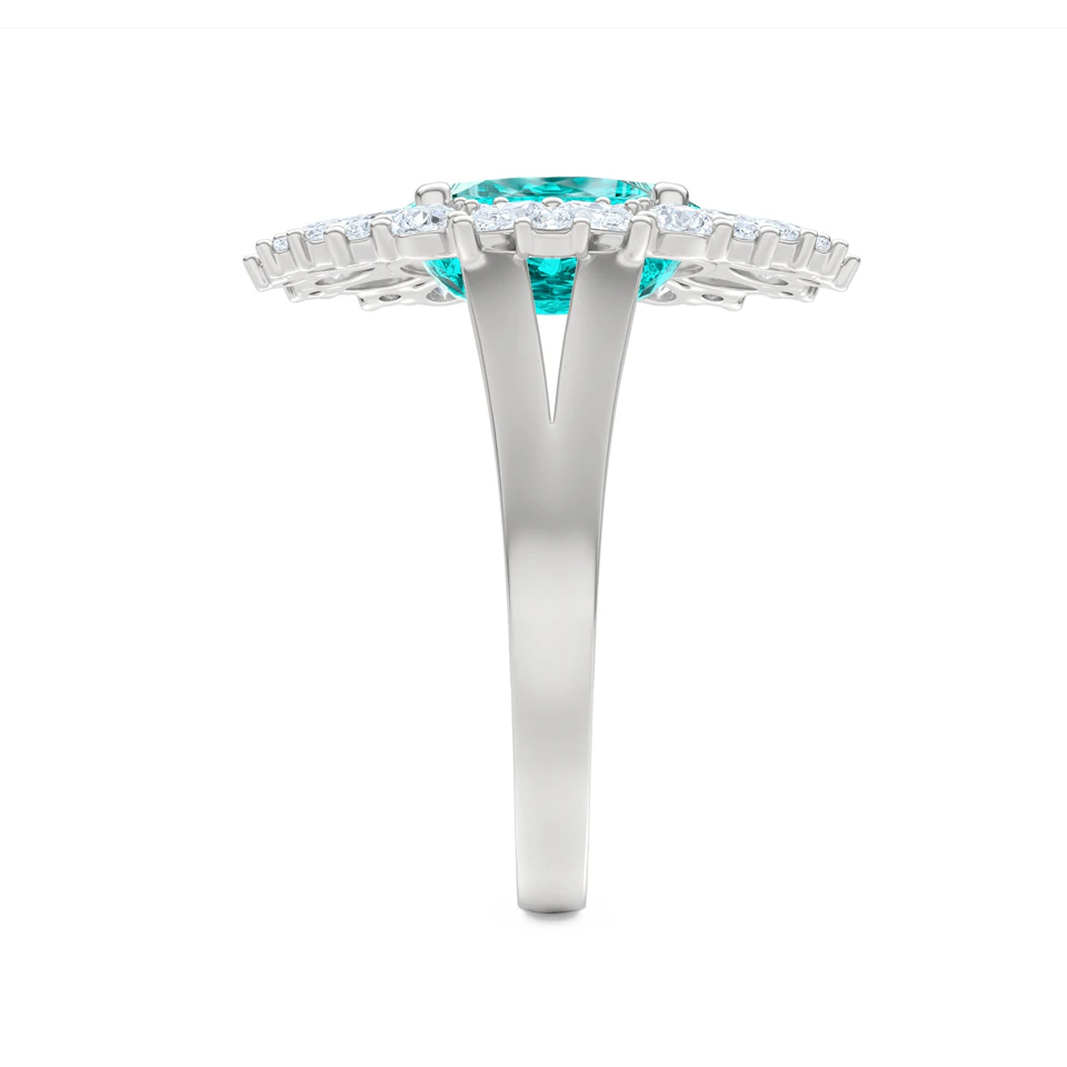 6.10ct Oval Cut Lab Paraíba Halo Ring in 14K White Gold