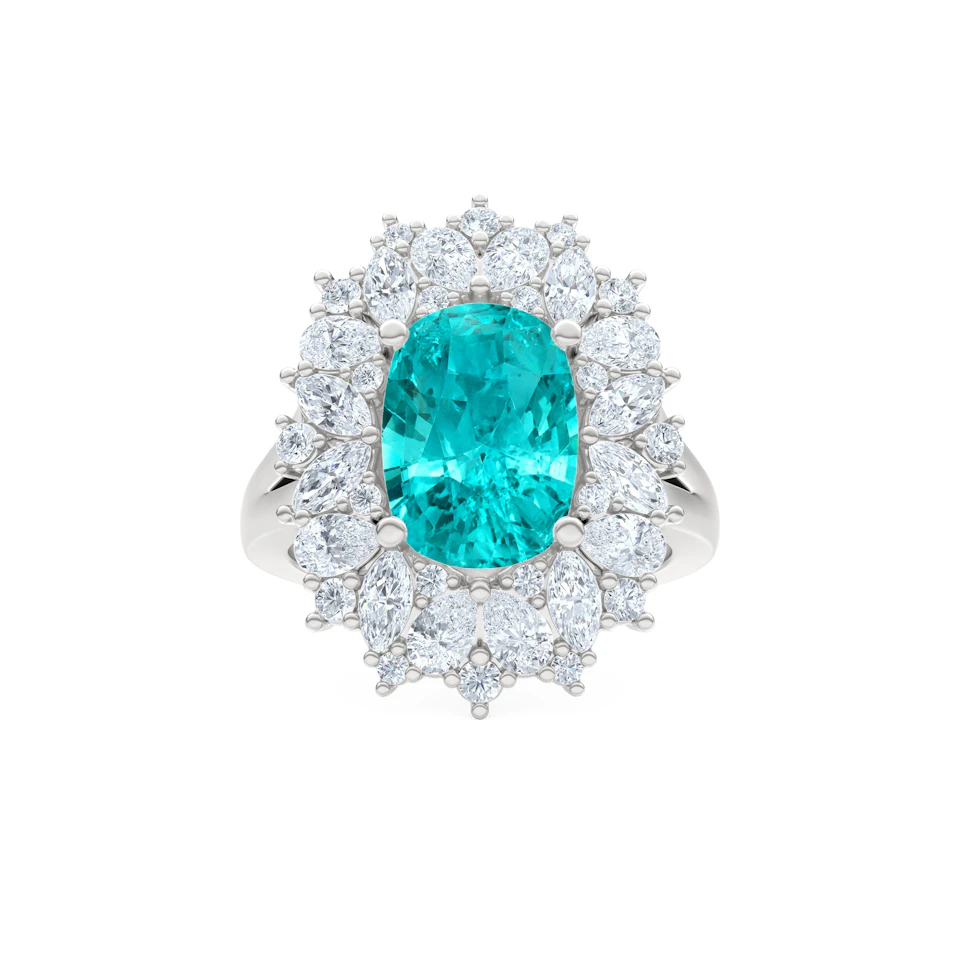 6.10ct Oval Cut Lab Paraíba Halo Ring in 14K White Gold