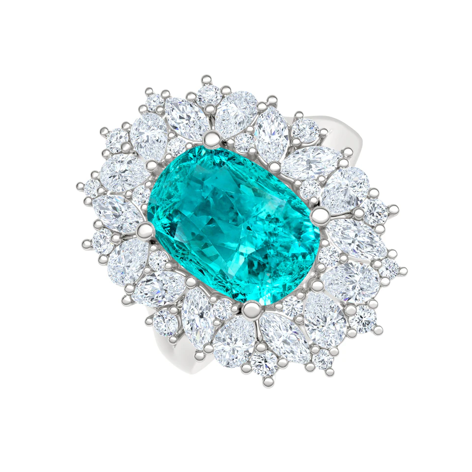 6.10ct Oval Cut Lab Paraíba Halo Ring in 14K White Gold