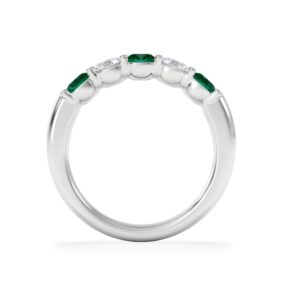 Solene 0.75ct Round Cut Lab Emerald and  Lab Diamond Half Eternity Ring in 18K White Gold