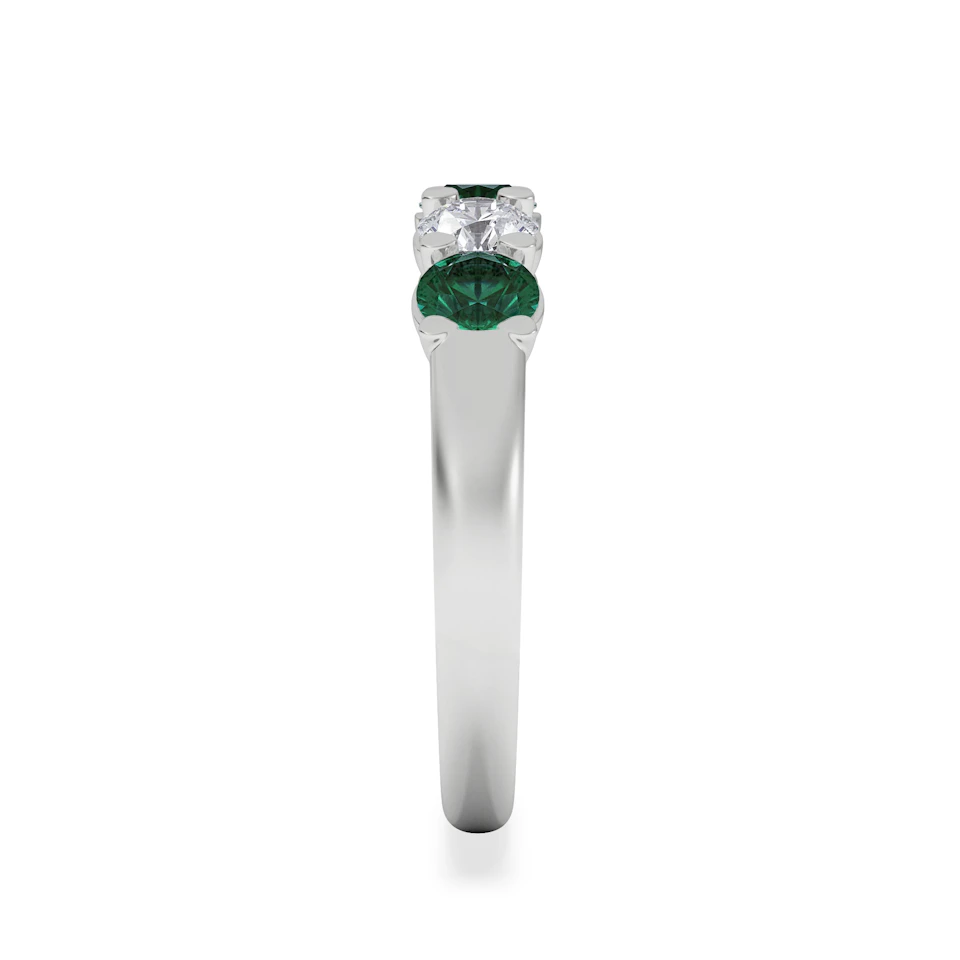 Solene 0.75ct Round Cut Lab Emerald and  Lab Diamond Half Eternity Ring in 18K White Gold