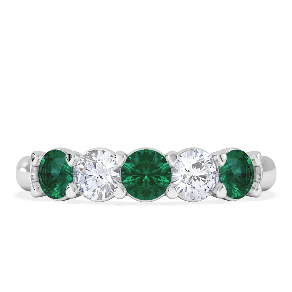 Solene 0.75ct Round Cut Lab Emerald and  Lab Diamond Half Eternity Ring in 18K White Gold