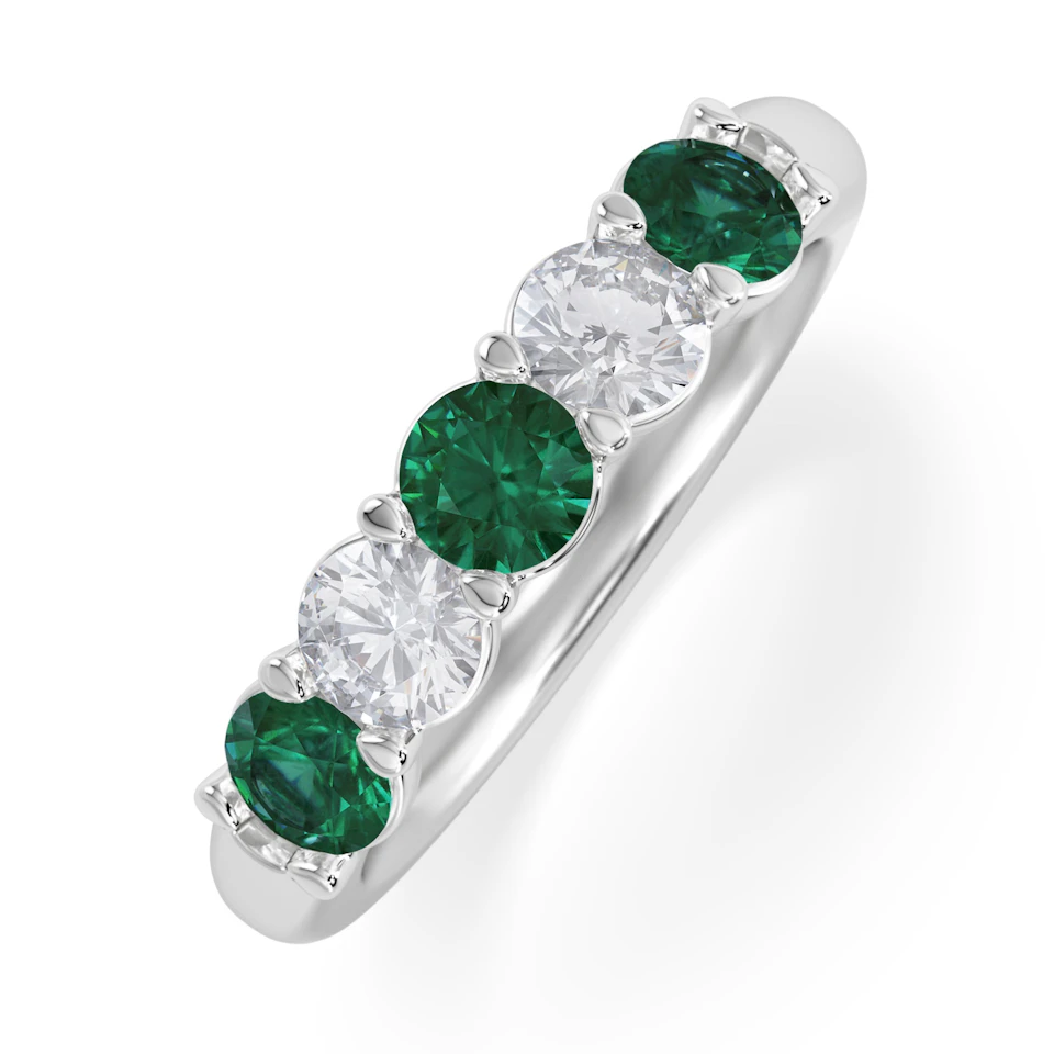 Solene 0.75ct Round Cut Lab Emerald and  Lab Diamond Half Eternity Ring in 18K White Gold