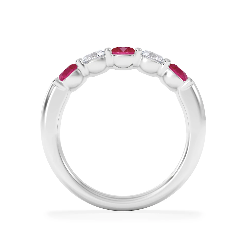 Solene 0.75ct Round Cut Lab Ruby and Lab Diamond Half Eternity Ring in 18K White Gold