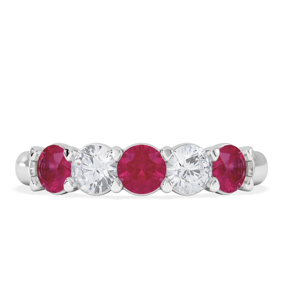 Solene 0.75ct Round Cut Lab Ruby and Lab Diamond Half Eternity Ring in 18K White Gold