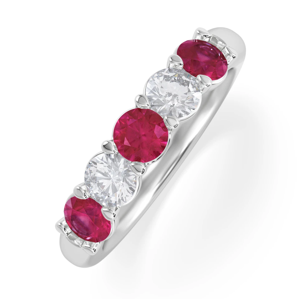 Solene 0.75ct Round Cut Lab Ruby and Lab Diamond Half Eternity Ring in 18K White Gold