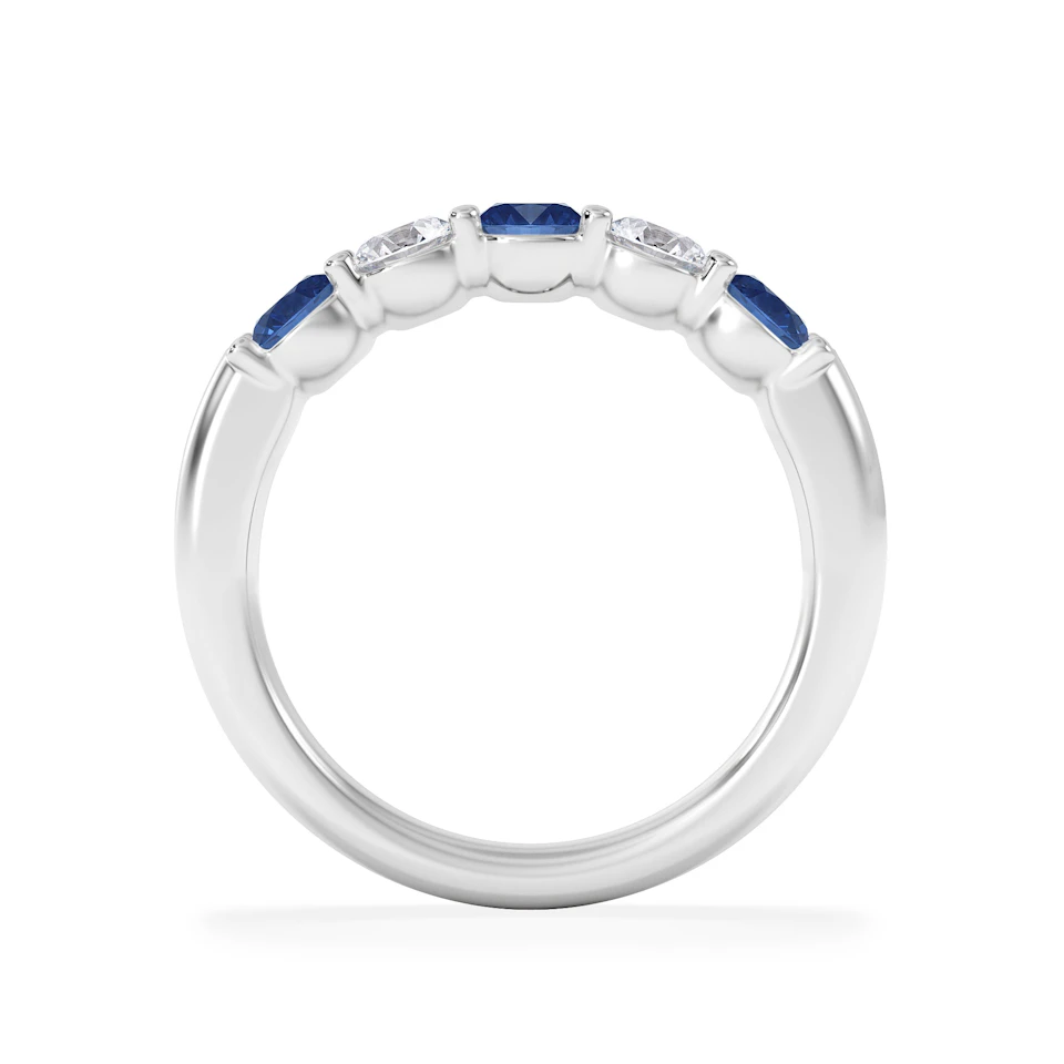 Solene 0.75ct Round Cut Lab Sapphire and Lab Diamond Half Eternity Ring in 18K White Gold