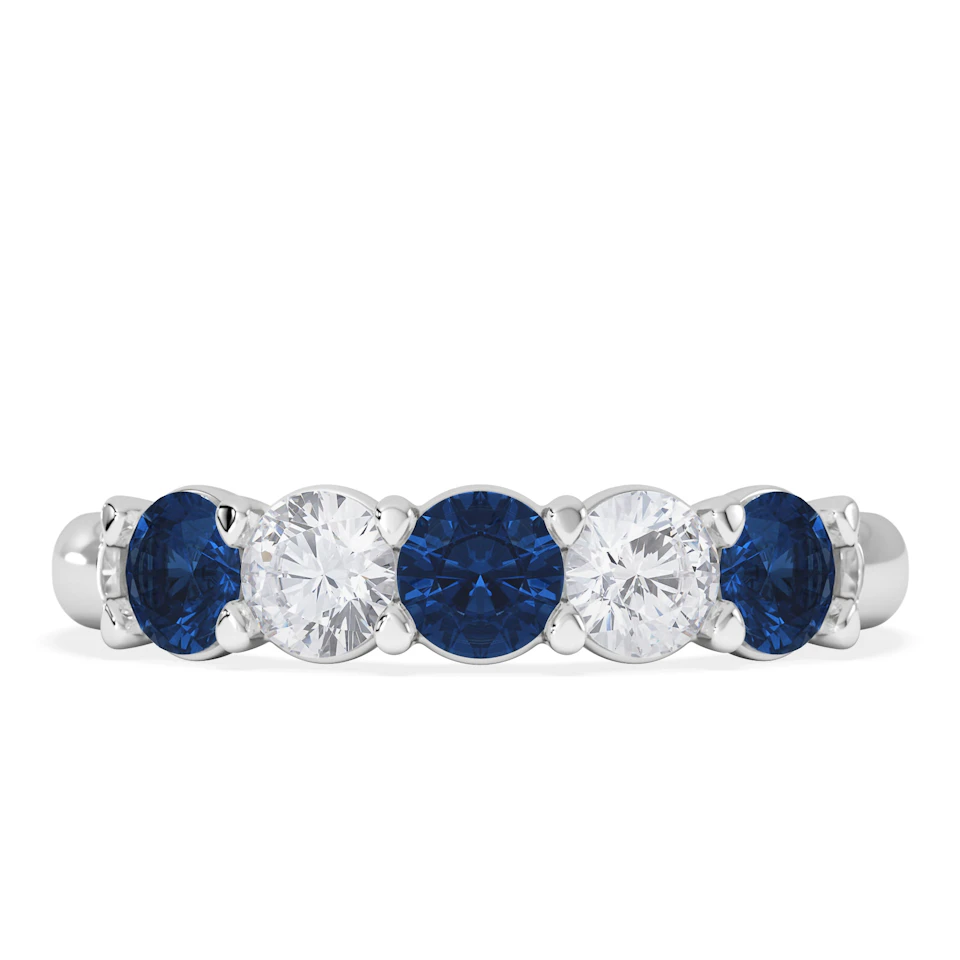 Solene 0.75ct Round Cut Lab Sapphire and Lab Diamond Half Eternity Ring in 18K White Gold