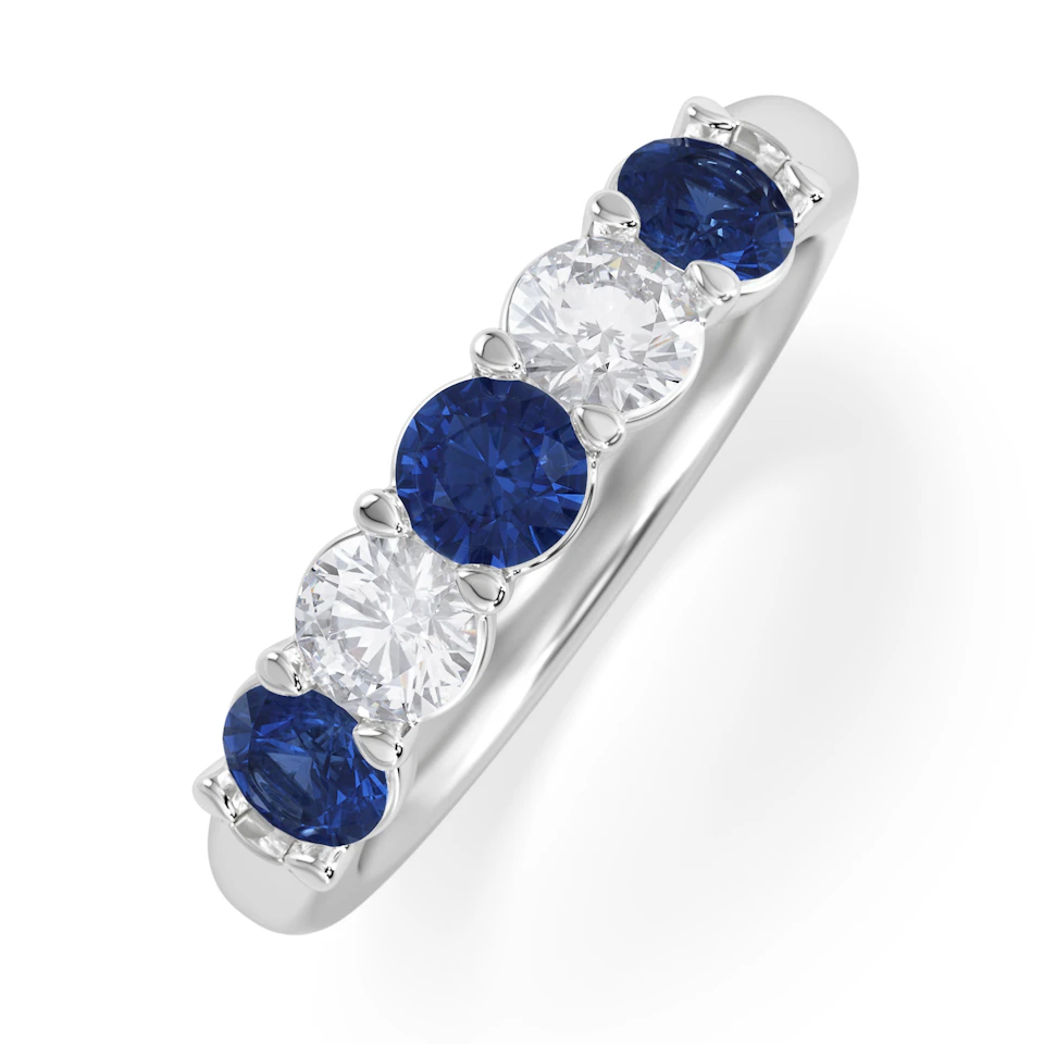 Solene 0.75ct Round Cut Lab Sapphire and Lab Diamond Half Eternity Ring in 18K White Gold