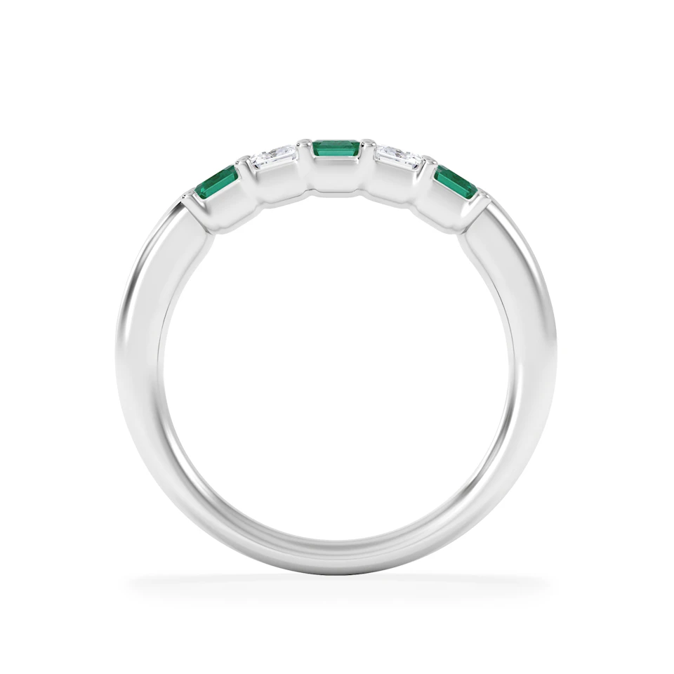 Solene 0.75ct Emerald Cut Lab Emerald and  Lab Diamond Half Eternity Ring in 18K White Gold