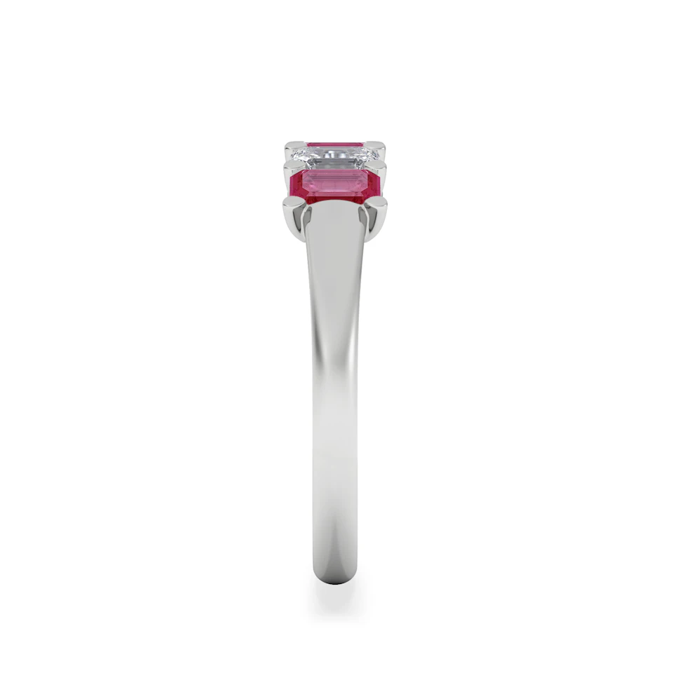 Solene 0.75ct Emerald Cut Lab Ruby and Lab Diamond Half Band Eternity Ring in 18K White Gold