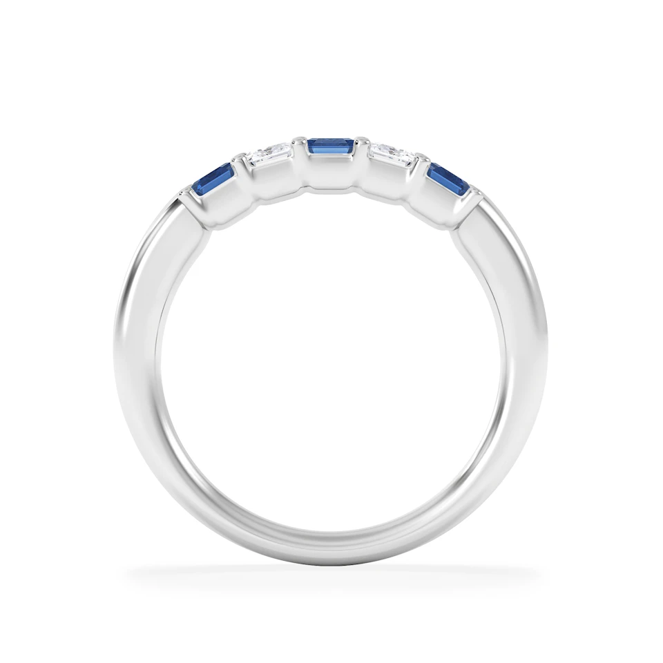 Solene 0.75ct Emerald Cut Lab Sapphire and Lab Diamond Half Band Eternity Ring in 18K White Gold