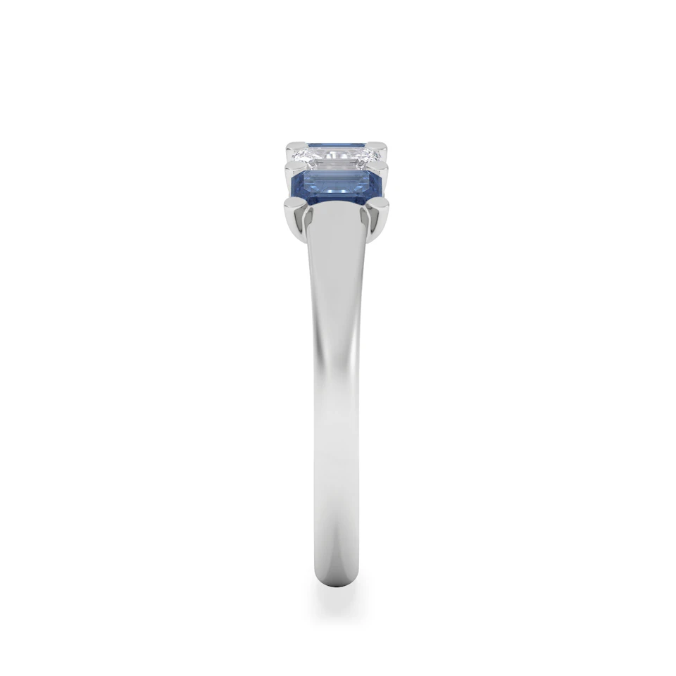 Solene 0.75ct Emerald Cut Lab Sapphire and Lab Diamond Half Band Eternity Ring in 18K White Gold