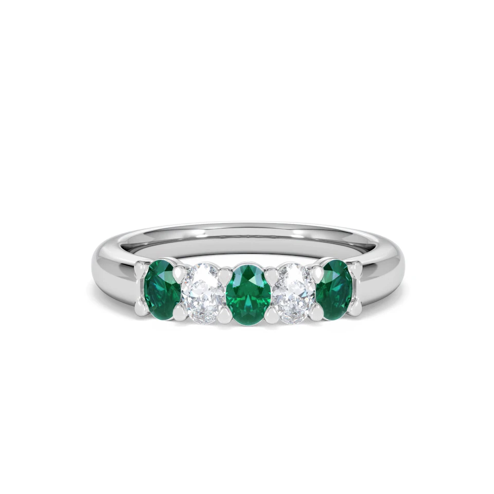 Solene 0.75ct Oval Cut Lab Emerald and Lab Diamond Half Band Eternity Ring in 18K White Gold