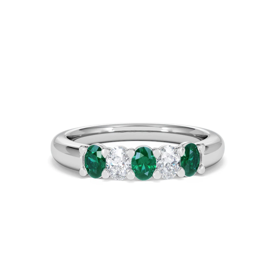 Solene 0.75ct Oval Cut Lab Emerald and Lab Diamond Half Band Eternity Ring in 18K White Gold