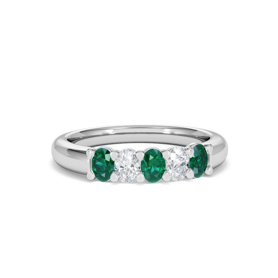 Solene 0.75ct Oval Cut Lab Emerald and Lab Diamond Half Band Eternity Ring in 18K White Gold