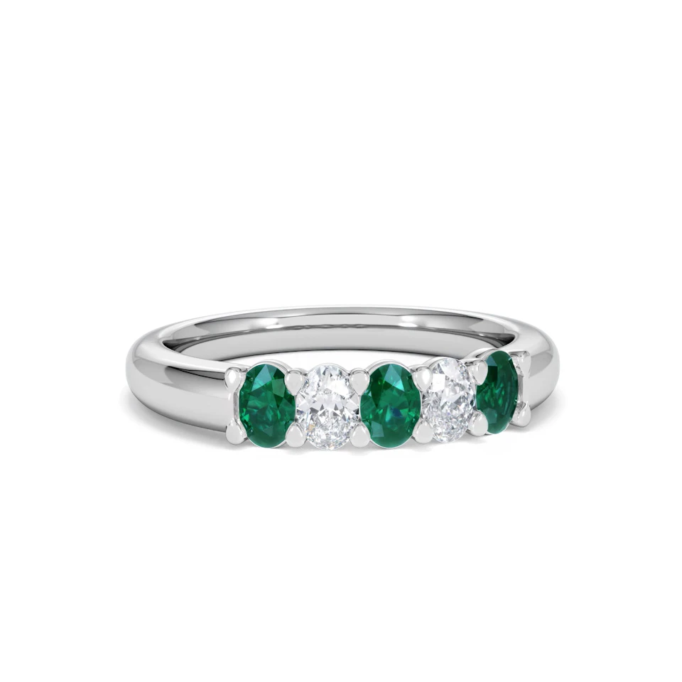 Solene 0.75ct Oval Cut Lab Emerald and Lab Diamond Half Band Eternity Ring in 18K White Gold