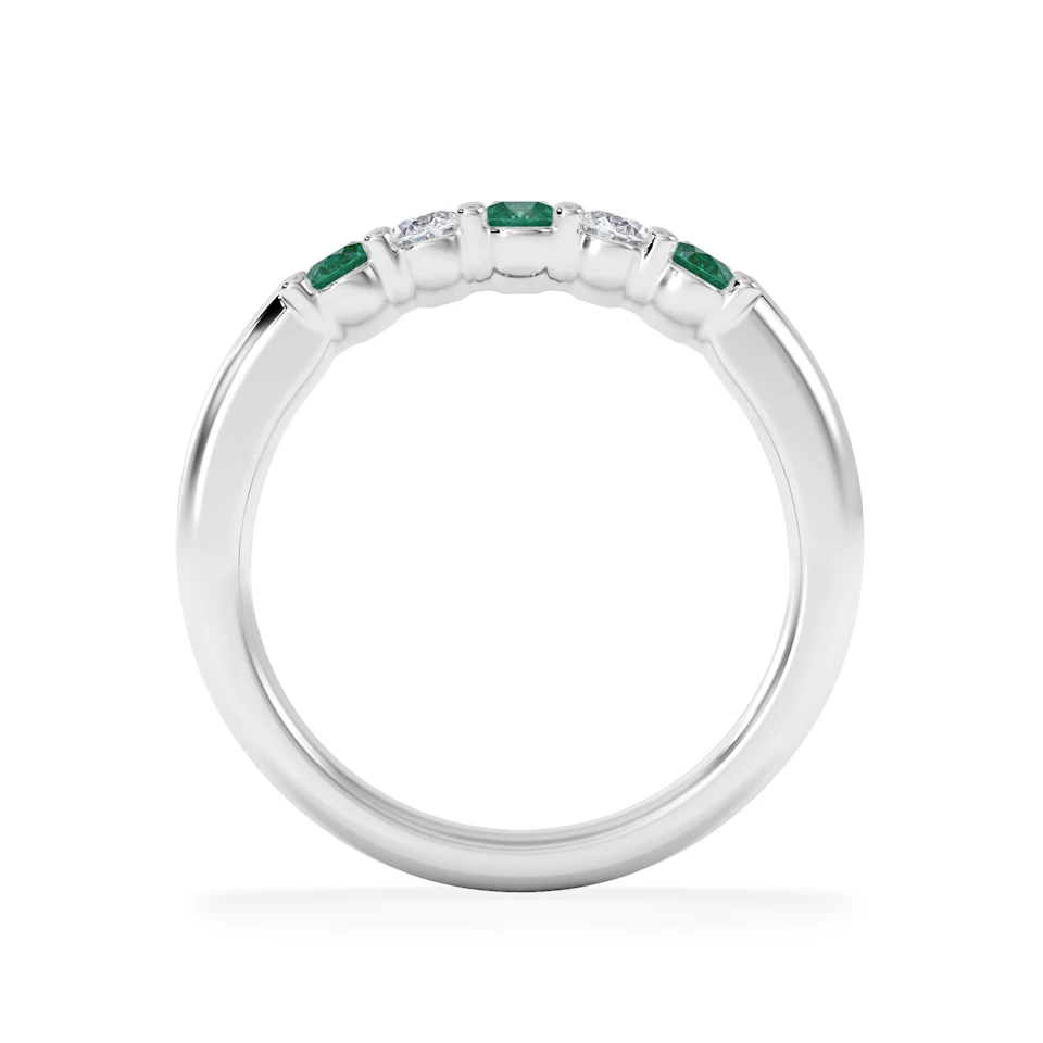 Solene 0.75ct Oval Cut Lab Emerald and Lab Diamond Half Band Eternity Ring in 18K White Gold