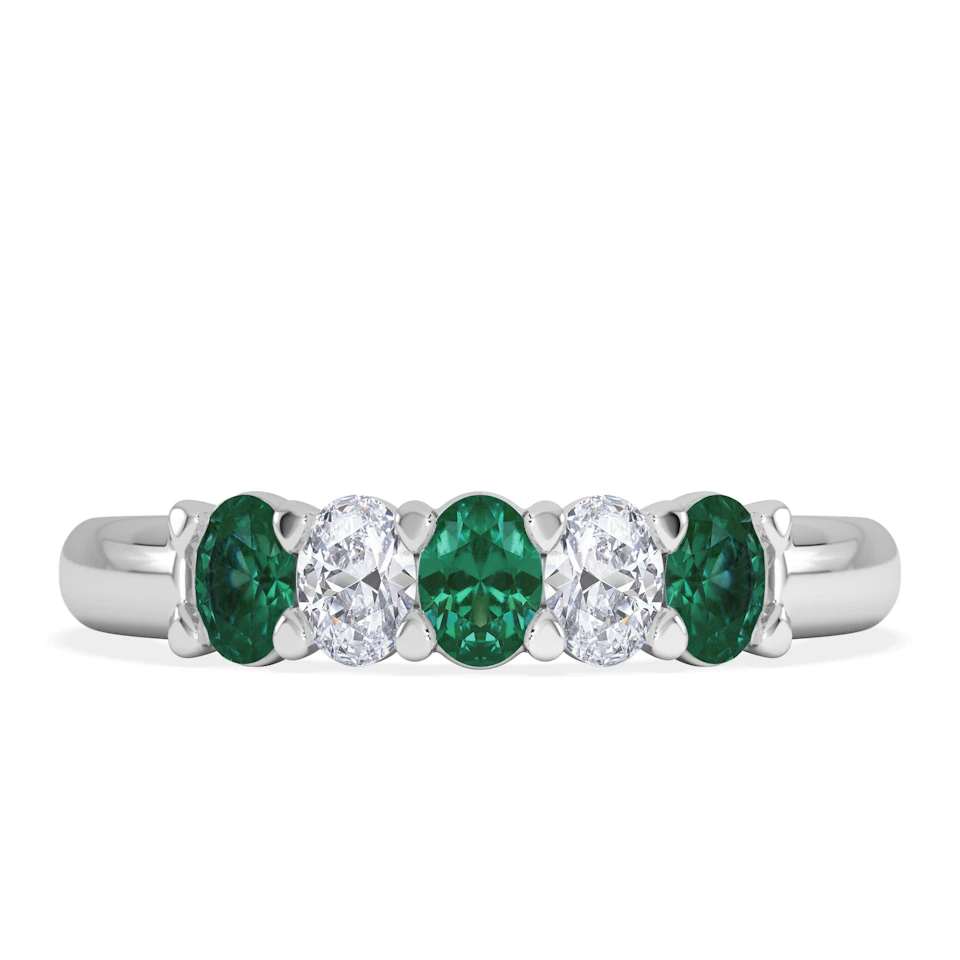 Solene 0.75ct Oval Cut Lab Emerald and Lab Diamond Half Band Eternity Ring in 18K White Gold