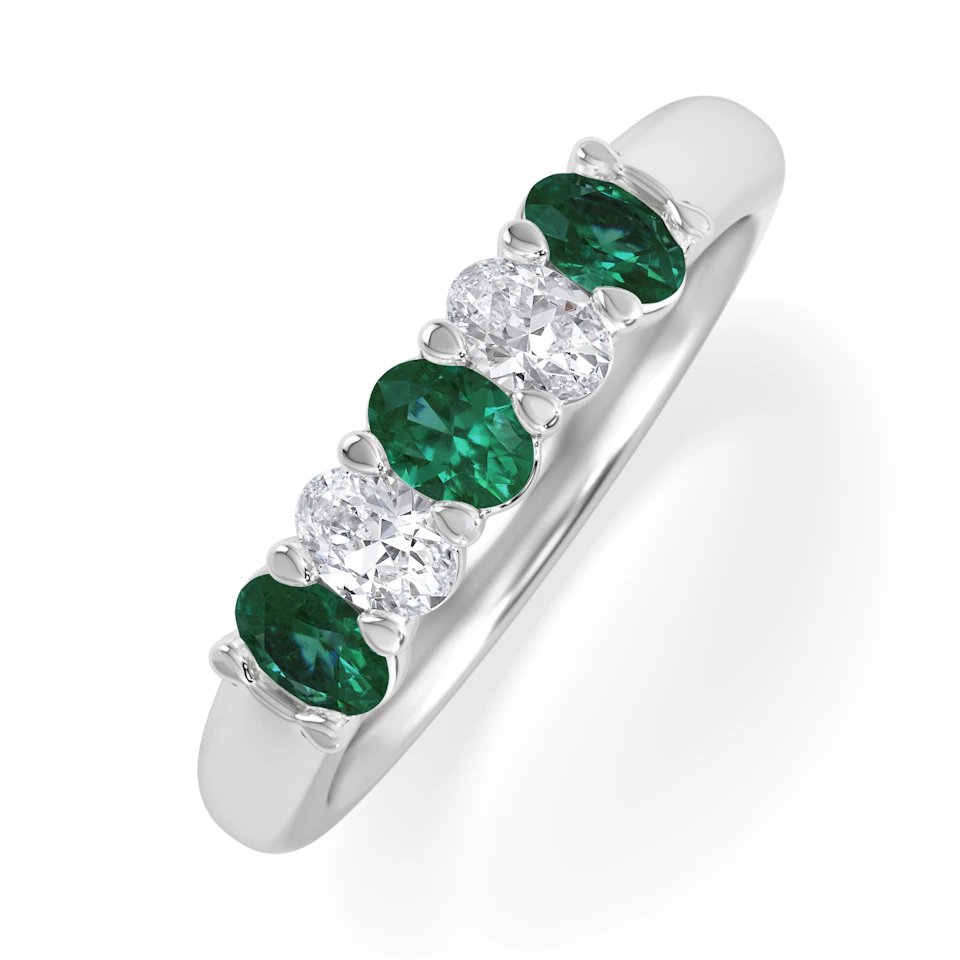 Solene 0.75ct Oval Cut Lab Emerald and Lab Diamond Half Band Eternity Ring in 18K White Gold