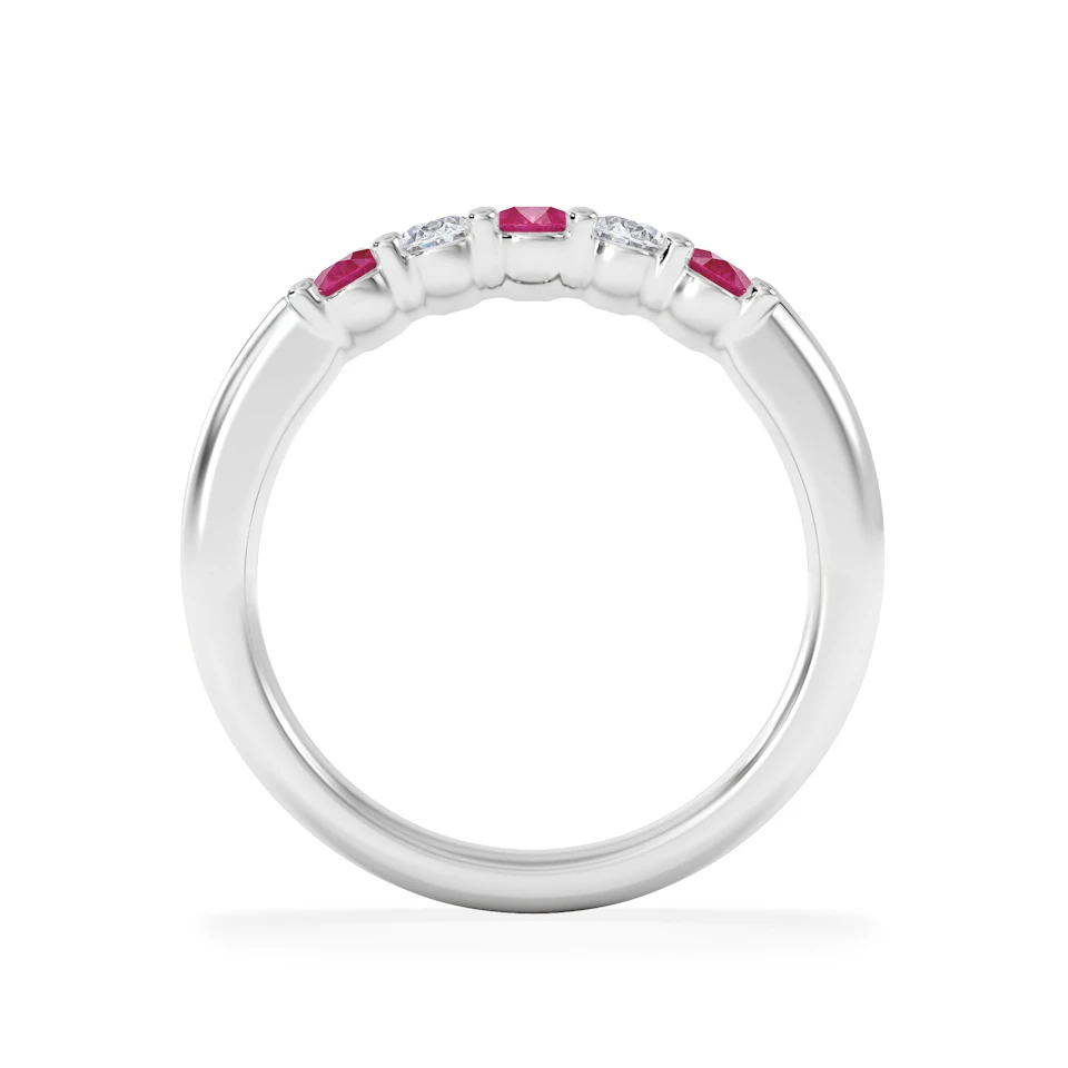 Solene 0.75ct Oval Cut Lab Ruby and Lab Diamond Half Band Eternity Ring in 18K White Gold