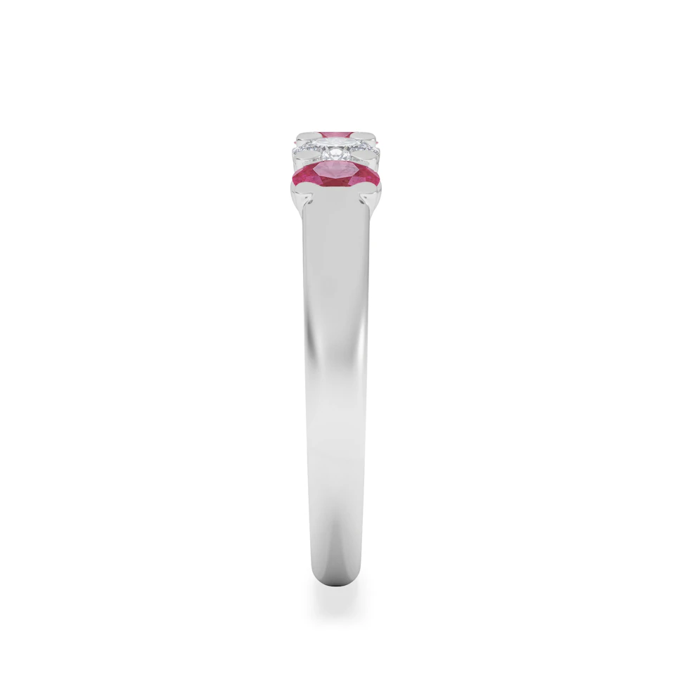 Solene 0.75ct Oval Cut Lab Ruby and Lab Diamond Half Band Eternity Ring in 18K White Gold
