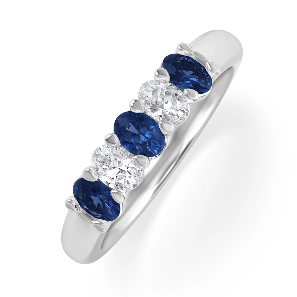 Solene 0.75ct Oval Cut Lab Sapphire and Lab Diamond Half Band Eternity Ring in 18k White Gold