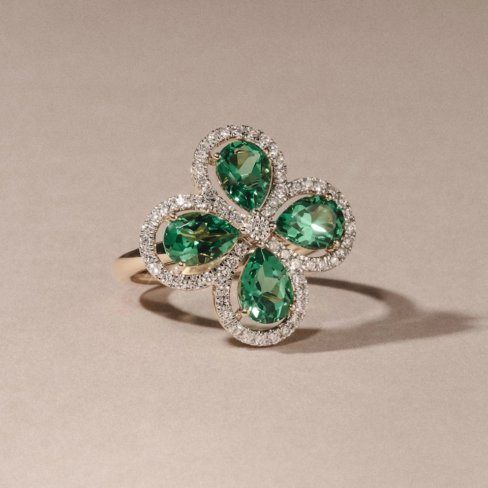 Bloom 3.20ct Lab Emerald and Lab Diamond Ring in 18K Yellow Gold