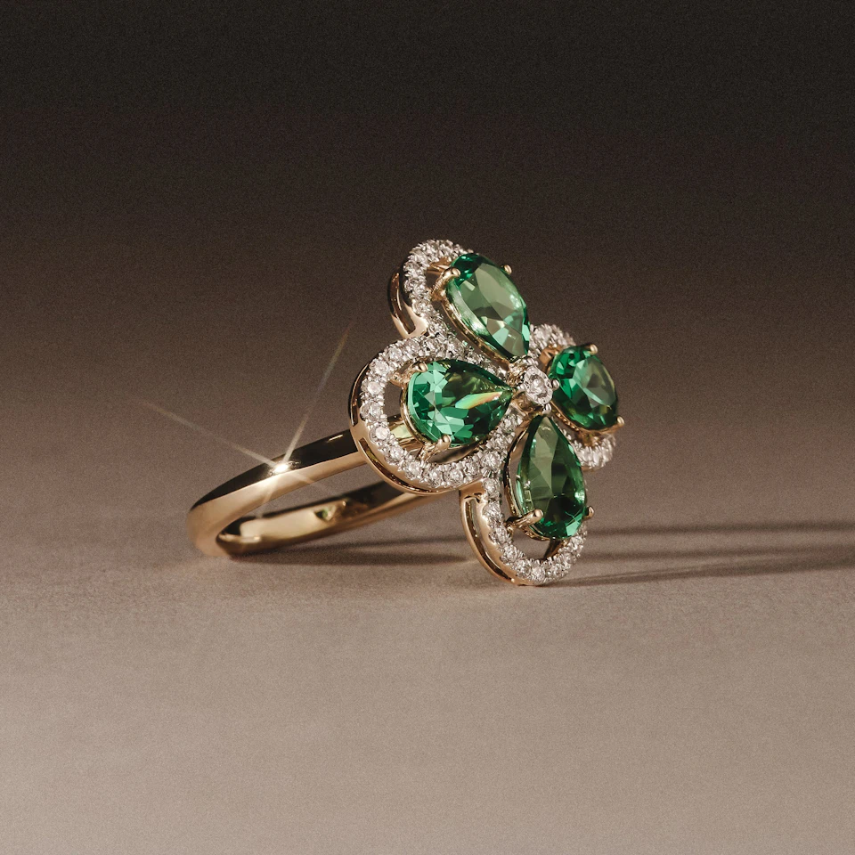 Bloom 3.20ct Lab Emerald and Lab Diamond Ring in 18K Yellow Gold