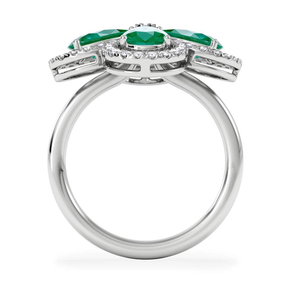 Bloom 3.20ct Lab Emerald and Lab Diamond Ring in 18K White Gold