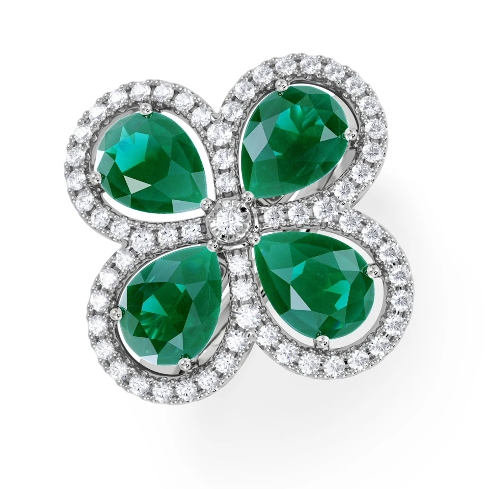 Bloom 3.20ct Lab Emerald and Lab Diamond Ring in 18K White Gold