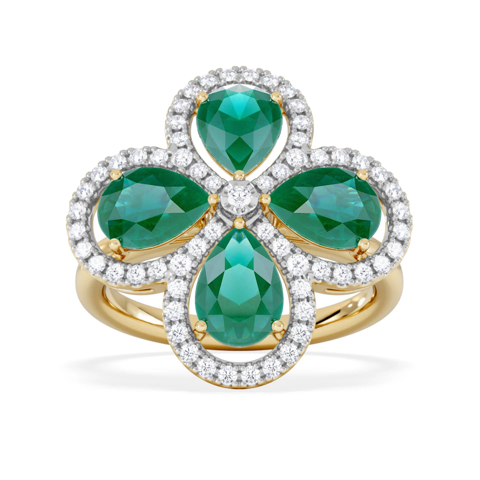 Bloom 3.20ct Lab Emerald and Lab Diamond Ring in 18K Yellow Gold
