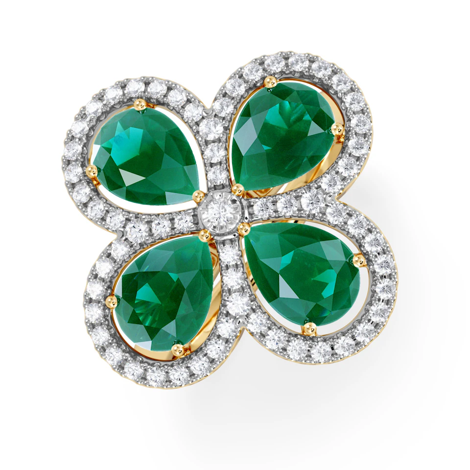 Bloom 3.20ct Lab Emerald and Lab Diamond Ring in 18K Yellow Gold