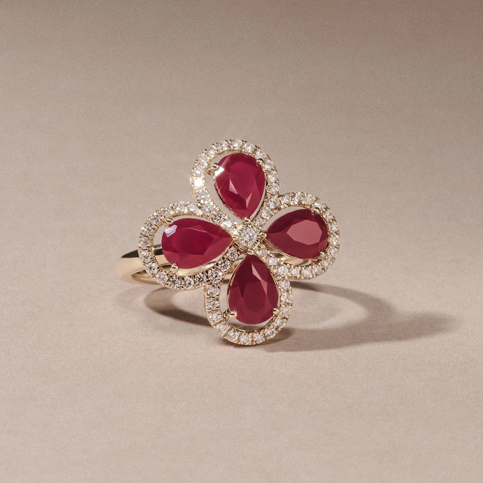 Bloom 3.30ct Lab Ruby and Lab Diamond Ring in 18K Yellow Gold