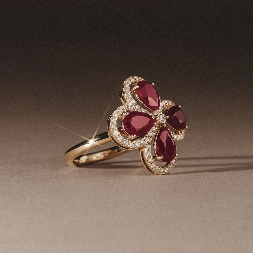 Bloom 3.30ct Lab Ruby and Lab Diamond Ring in 18K Yellow Gold