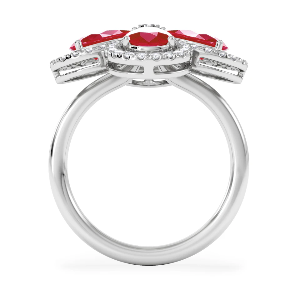 Bloom 3.30ct Lab Ruby and Lab Diamond Ring in 18K White Gold