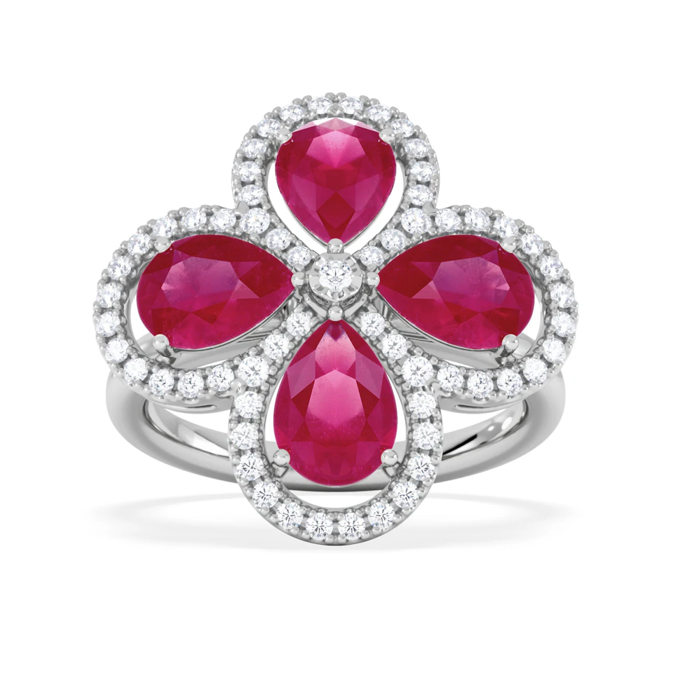Bloom 3.30ct Lab Ruby and Lab Diamond Ring in 18K White Gold