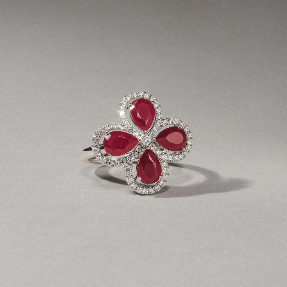 Bloom 3.30ct Lab Ruby and Lab Diamond Ring in 18K White Gold