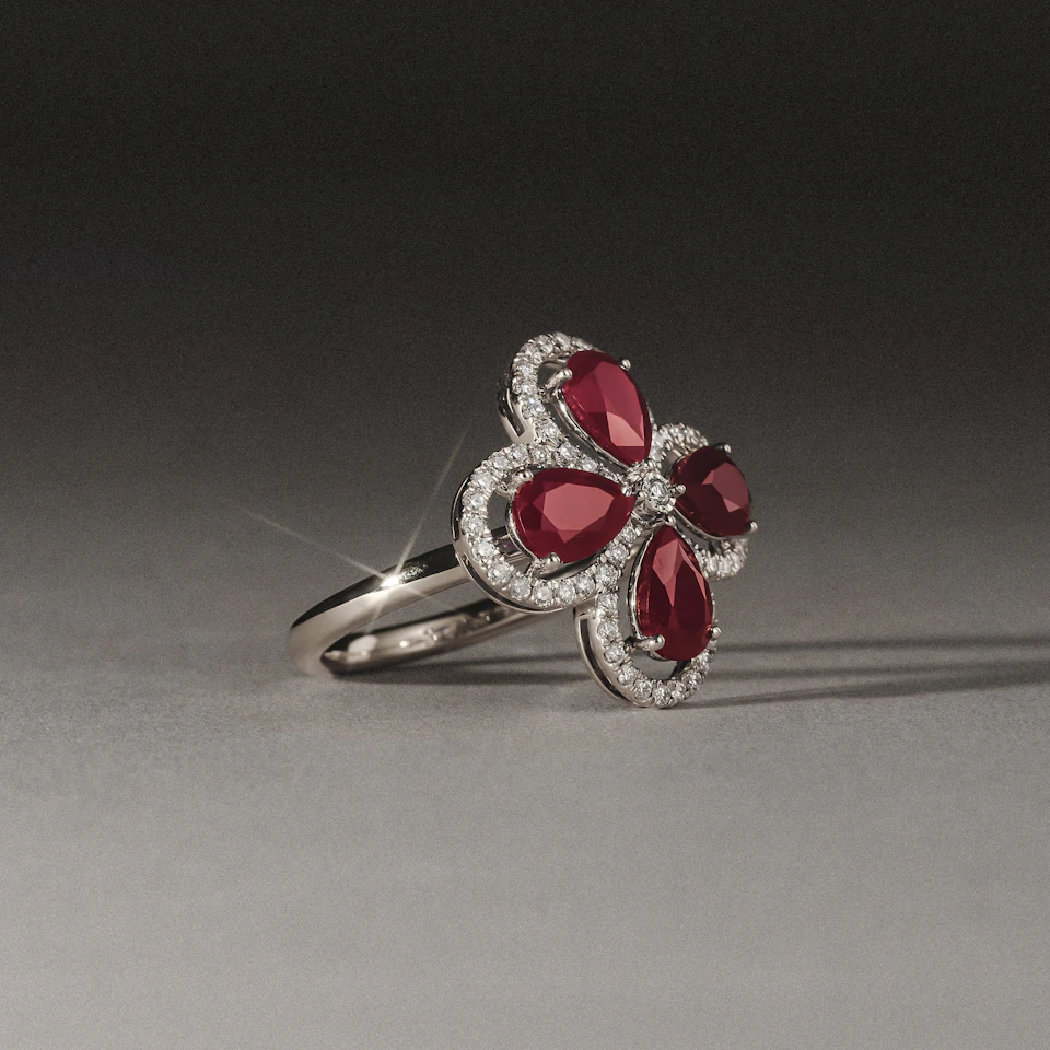 Bloom 3.30ct Lab Ruby and Lab Diamond Ring in 18K White Gold