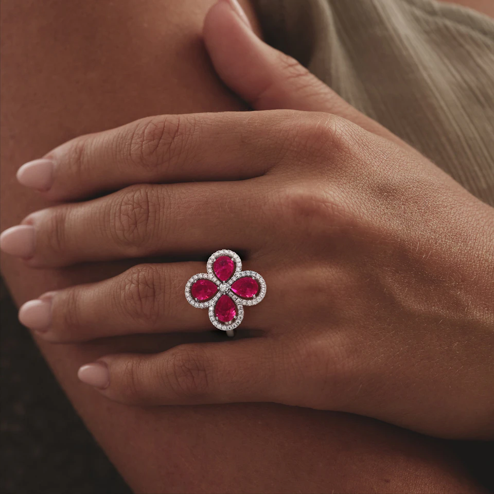 Bloom 3.30ct Lab Ruby and Lab Diamond Ring in 18K White Gold