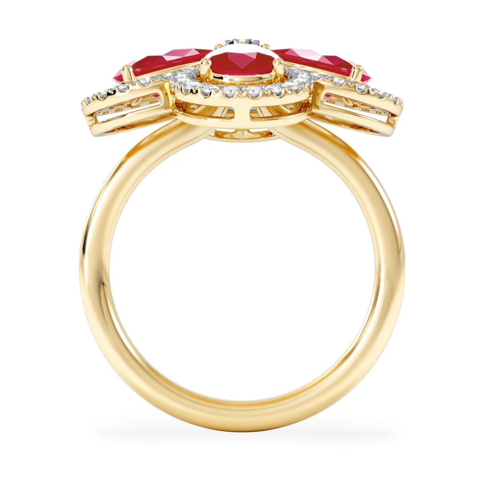 Bloom 3.30ct Lab Ruby and Lab Diamond Ring in 18K Yellow Gold