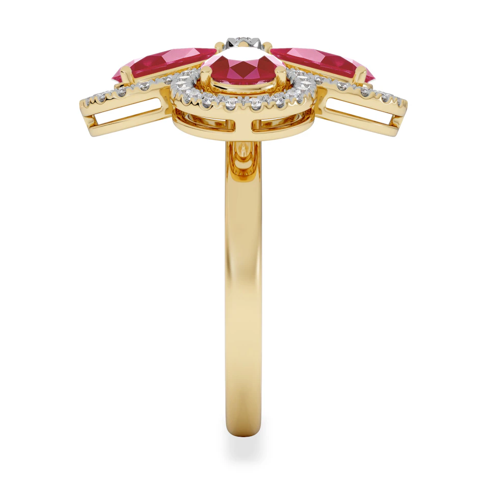 Bloom 3.30ct Lab Ruby and Lab Diamond Ring in 18K Yellow Gold