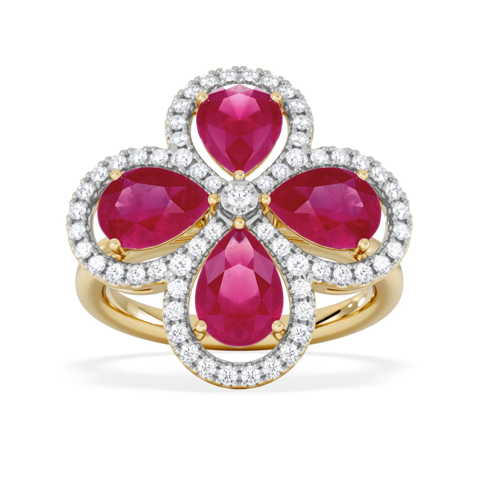 Bloom 3.30ct Lab Ruby and Lab Diamond Ring in 18K Yellow Gold
