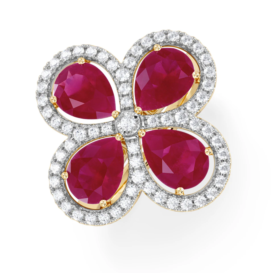 Bloom 3.30ct Lab Ruby and Lab Diamond Ring in 18K Yellow Gold