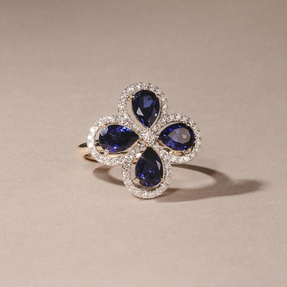 Bloom 3.40ct Lab Sapphire and Lab Diamond Ring in 18K Yellow Gold